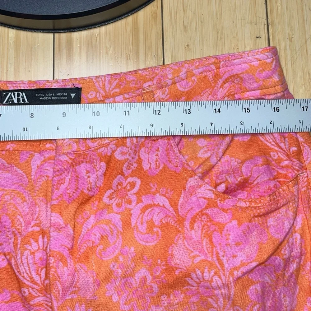 Zara Pink and Orange Floral Pants size large wide leg women’s - Picture 3 of 6